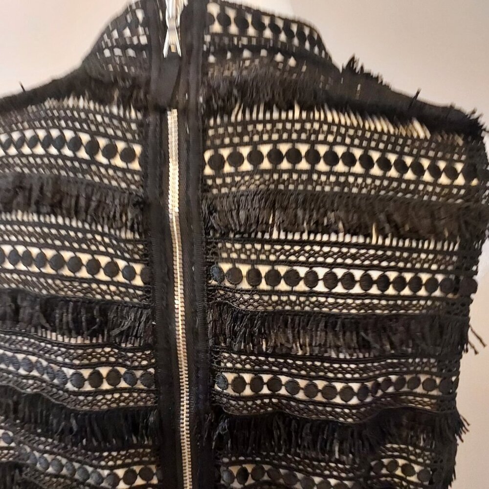 J Crew Black & Nude Fringe Lace Sleeveless Dress Size 10 - Picture 3 of 8